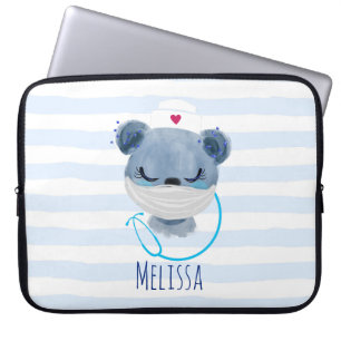 Cute Beer verpleegster die een medisch masker draa Laptop Sleeve
