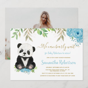 Cute Beer Waterverf Blue Floral Baby shower Foto Kaart