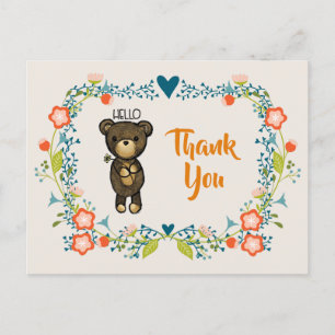 Cute Beer, Yellow Flower & Floral Wreater Bedankt Briefkaart
