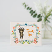Cute Beer, Yellow Flower & Floral Wreater Bedankt Briefkaart (Staand voorkant)