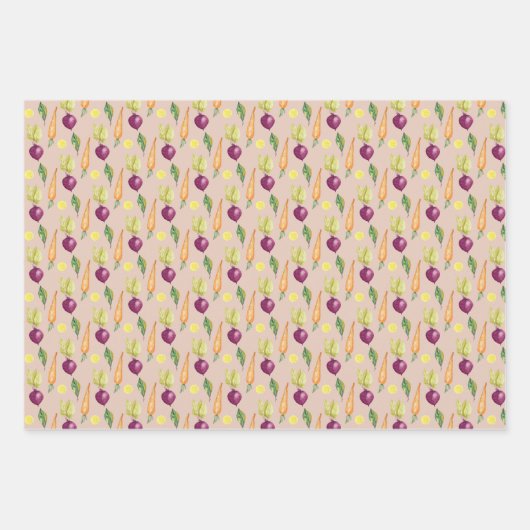 Cute Beets Lemon en Carrots Waterverf Pattern Inpakpapier Vel (Voorkant 3)