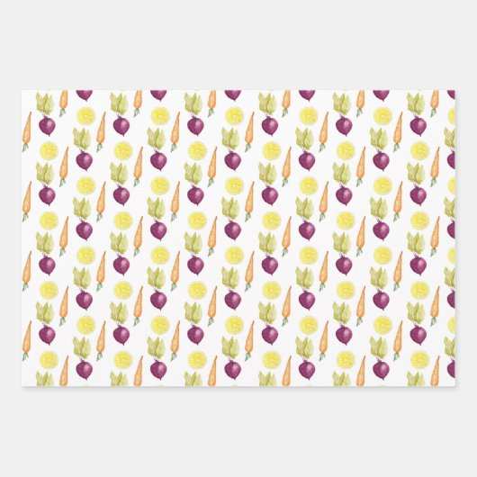 Cute Beets Lemon en Carrots Waterverf Pattern Inpakpapier Vel (Voorkant)