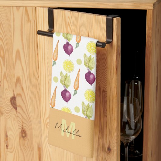 Cute Beets Lemon en Carrots Waterverf Pattern Theedoek (Derde Gevouwen)