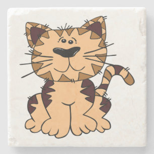 CUTE BEIGE AND BROWN big head CAT Stenen Onderzetter