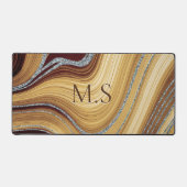 Cute beige brown marmer Glitter monogram Bureaumat (Voorkant)