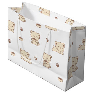 Cute Beige Kattenpatroon (2) Groot Cadeauzakje