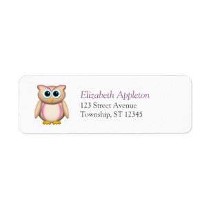 Cute Beige & Paarse Owl - Retouradreslabels Etiket