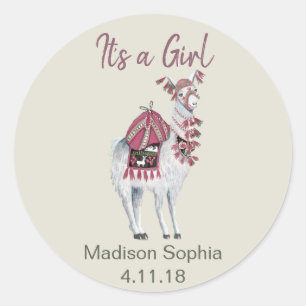 Cute beige stijlvolle lama baby shower ronde sticker