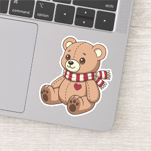 Cute Beige Teddybeer met Gestreepte Sjaal Sticker