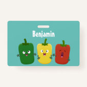 Cute bell pepper capsicum trio zingende cartoon badge (Achterkant)