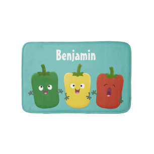 Cute bell pepper capsicum trio zingende cartoon badmat