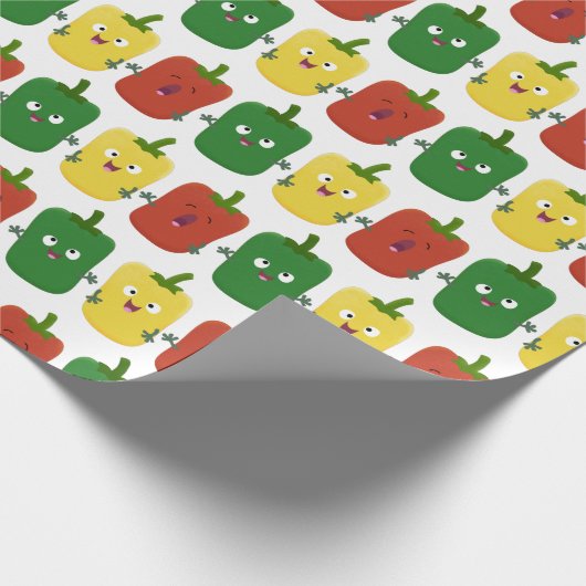 Cute bell pepper capsicum trio zingende cartoon cadeaupapier (Hoek)