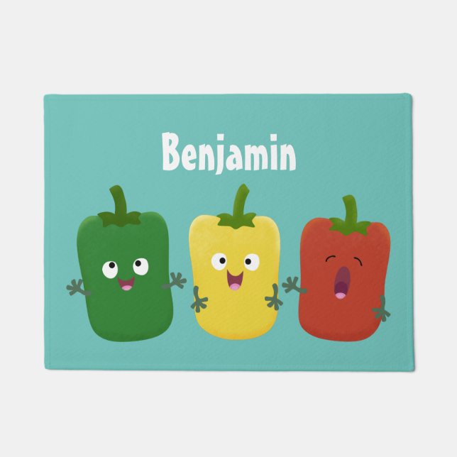 Cute bell pepper capsicum trio zingende cartoon deurmat (Voorkant)