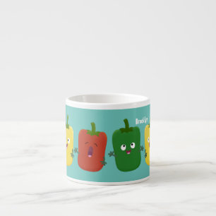 Cute bell pepper capsicum trio zingende cartoon espresso kop
