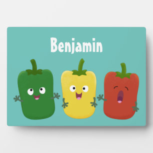 Cute bell pepper capsicum trio zingende cartoon fotoplaat