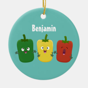 Cute bell pepper capsicum trio zingende cartoon keramisch ornament