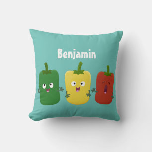 Cute bell pepper capsicum trio zingende cartoon kussen