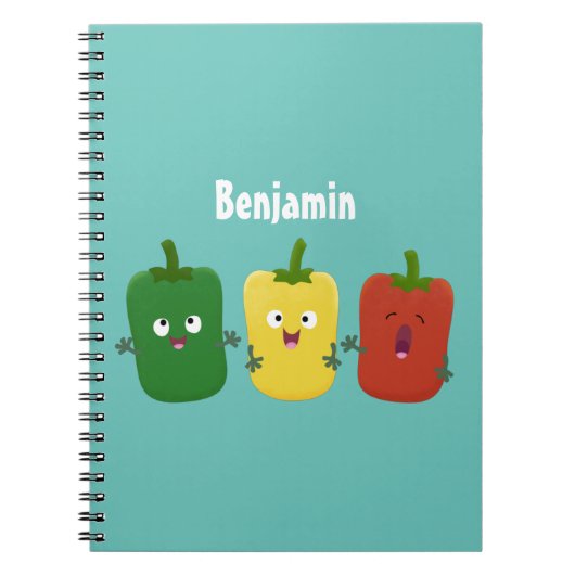 Cute bell pepper capsicum trio zingende cartoon notitieboek (Voorkant)