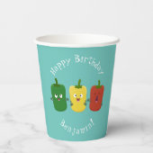 Cute bell pepper capsicum trio zingende cartoon papieren bekers (Achterkant)