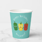 Cute bell pepper capsicum trio zingende cartoon papieren bekers (Voorkant)