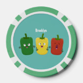 Cute bell pepper capsicum trio zingende cartoon poker chips (Achterkant)
