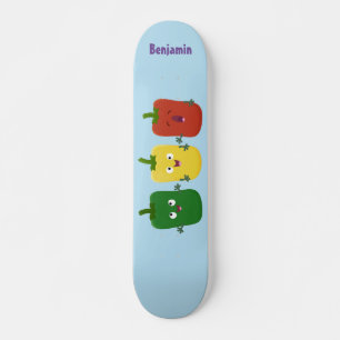 Cute bell pepper capsicum trio zingende cartoon skateboard