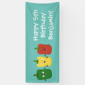 Cute bell pepper capsicum trio zingende cartoon spandoek (Verticaal)