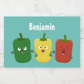 Cute bell pepper capsicum trio zingende cartoon voedselcontainer etiket (Enkel label)