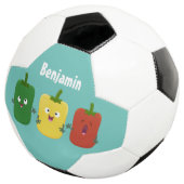Cute bell pepper capsicum trio zingende cartoon voetbal (Drie kwart)