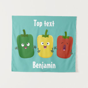 Cute bell pepper capsicum trio zingende cartoon wandkleed