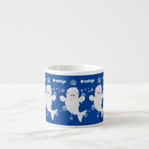 Cute beluga whale belbles cartoon afbeelding espresso kop