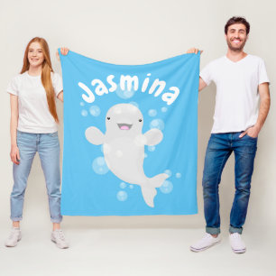 Cute beluga whale belbles cartoon afbeelding fleece deken