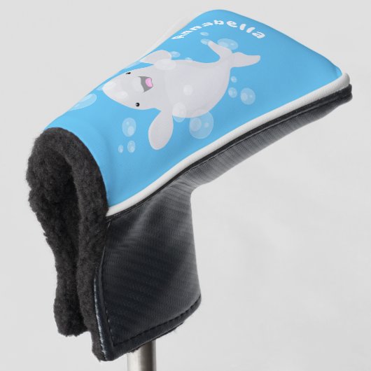 Cute beluga whale belbles cartoon afbeelding golfheadcover (3/4 voorkant)