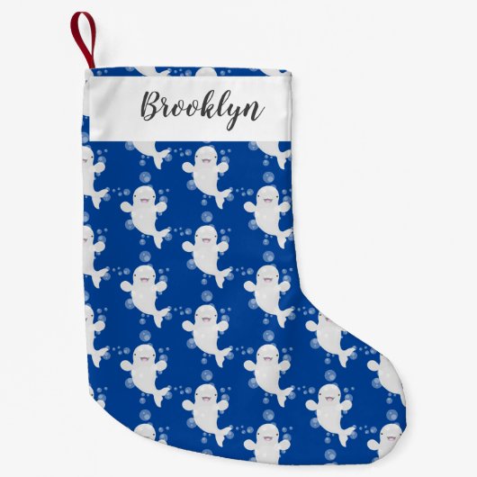 Cute beluga whale belbles cartoon afbeelding kleine kerstsok (Voorkant)