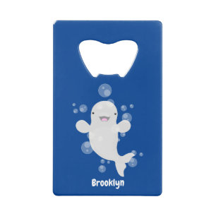 Cute beluga whale belbles cartoon afbeelding kredietkaart flessenopener