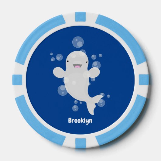 Cute beluga whale belbles cartoon afbeelding poker chips (Voorkant)