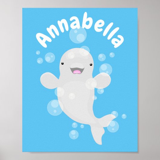 Cute beluga whale belbles cartoon afbeelding poster (Voorkant)