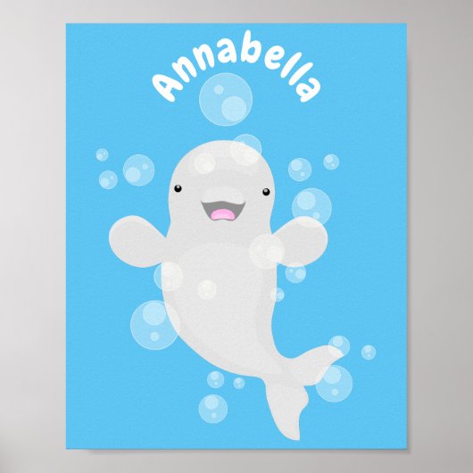 Cute beluga whale belbles cartoon afbeelding poster (Voorkant)