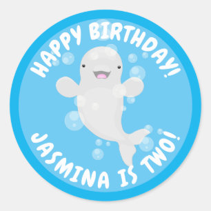 Cute beluga whale belbles cartoon afbeelding ronde sticker