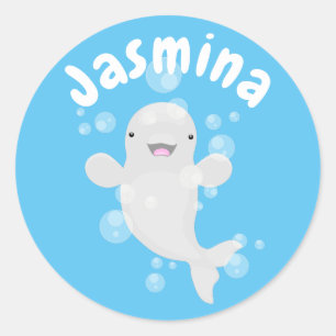 Cute beluga whale belbles cartoon afbeelding ronde sticker