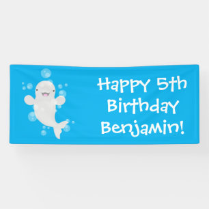 Cute beluga whale belbles cartoon afbeelding spandoek