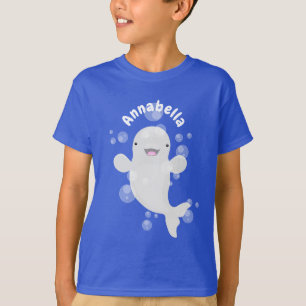 Cute beluga whale belbles cartoon afbeelding t-shirt