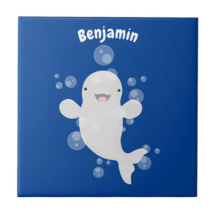 Cute beluga whale belbles cartoon afbeelding tegeltje