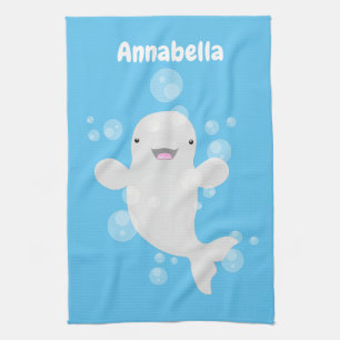 Cute beluga whale belbles cartoon afbeelding theedoek