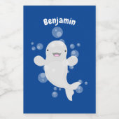 Cute beluga whale belbles cartoon afbeelding voedselcontainer etiket (Enkel label)