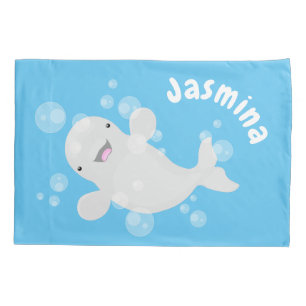 Cute beluga whale belbles cartoon illustratie Fle Kussensloop