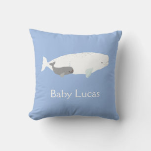 Cute Beluga Whale for Baby Boy, op maat blauw Kussen