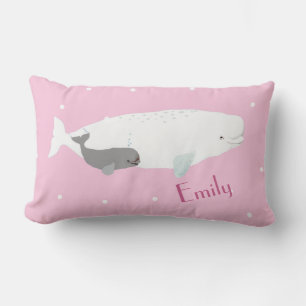 Cute Beluga Whale for Girls, aangepaste naam roze  Kussen