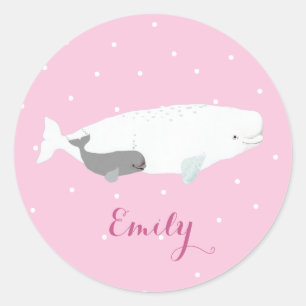 Cute Beluga Whale Girl Gift Custom Name Ronde Sticker