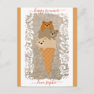 Cute Beren Ice Cream Cone Happy Summer Briefkaart